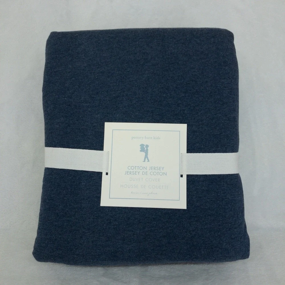 Pottery Barn Kids Twin 100% Cotton Jersey Duvet Cover Navy Blue 68x86 New